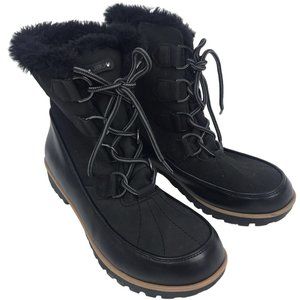 JBU Women's Winter Snow Boots 9 M Black Lace Up Waterproof Mid-Calf Duck Boots